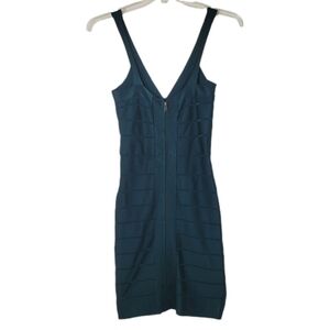 French Connection Teal Blue Green Deep V Bodycon Sleeveless Bandage Dress Size 6